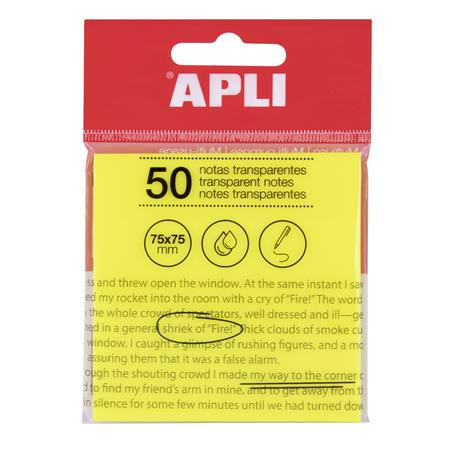 Adhesive pad, transparent, waterproof, 75x75 mm, 50 sheets, APLI, yellow