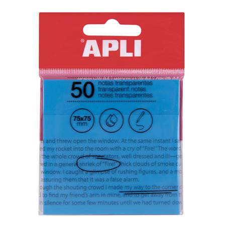 Adhesive pad, transparent, waterproof, 75x75 mm, 50 sheets, APLI, blue