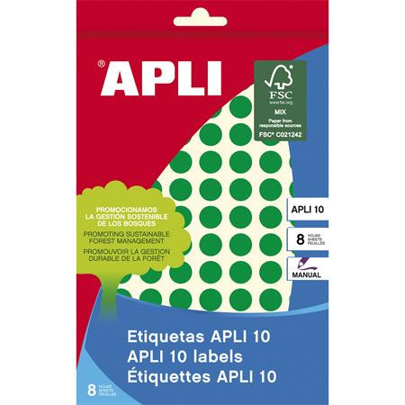 Labels, 10 mm round, handwritten, colour, APLI, green, 1008 labels per pack