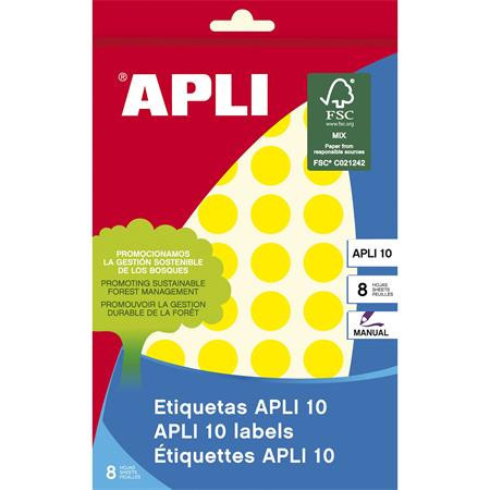 Labels, 16 mm round, handwritten, colour, APLI, yellow, 432 labels per pack