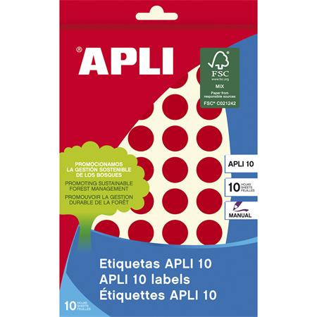 Labels, 16 mm round, handwritten, colour, APLI, red, 432 labels per pack