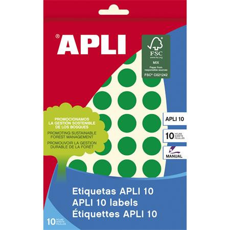 Labels, 16 mm round, handwritten, colour, APLI, green, 432 labels per pack
