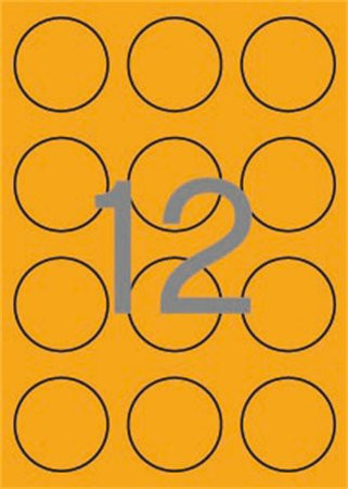 Label, 60 mm round, colour, APLI, neon orange, 240 labels per pack