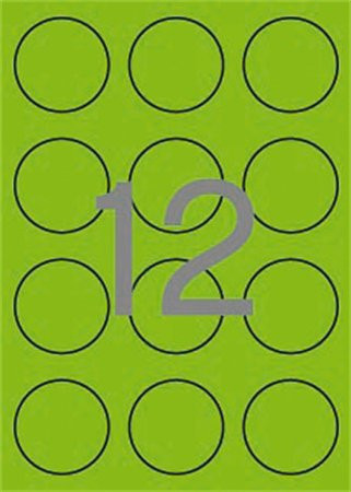 Label, 60 mm round, colour, APLI, neon green, 240 labels per pack