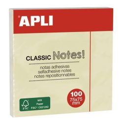   Sticky note pad, 75x75 mm, 100 sheets, APLI "Classic", yellow