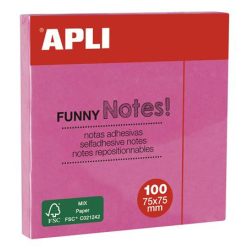   Sticky note pad, 75x75 mm, 100 sheets, APLI "Funny", neon pink