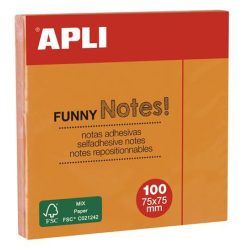  Sticky note pad, 75x75 mm, 100 sheets, APLI "Funny", neon orange