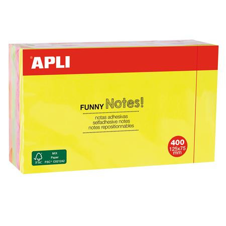 Sticky note pad, 125x75 mm, 400 sheets, APLI "Funny", neon