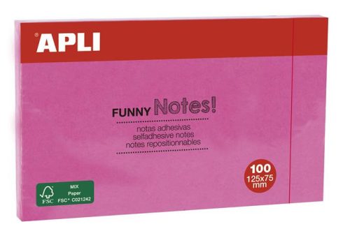 Sticky note pad, 125x75 mm, 100 sheets, APLI "Funny", pink