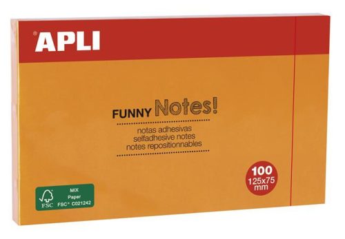 Sticky note pad, 125x75 mm, 100 sheets, APLI "Funny", orange