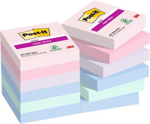 Self-adhesive notepad, 48x48 mm, 12x90 sheets, 3M POSTIT "Super Sticky Soulful", mixed colours