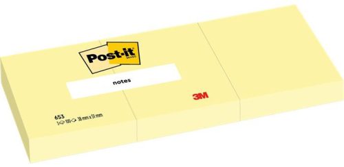 Sticky note pad, 38x51 mm, 3x100 sheets, 3M POSTIT, canary yellow