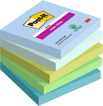 Sticky note pad, 76x76 mm, 5x90 sheets, 3M POSTIT "Super Sticky Oasis", mixed colours