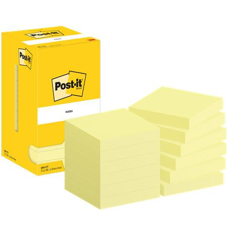 Sticky note pad, 76x76 mm, 12x100 sheets, 3M POSTIT, canary yellow