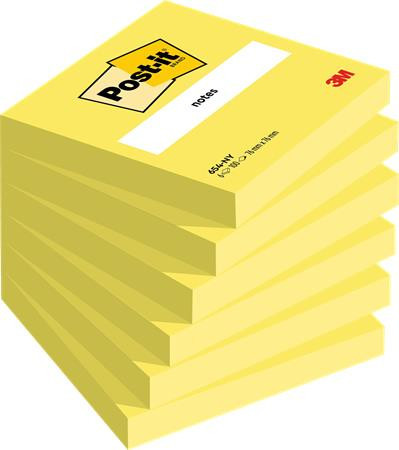 Sticky note pad, 76x76 mm, 6x100 sheets, 3M POSTIT, neon yellow