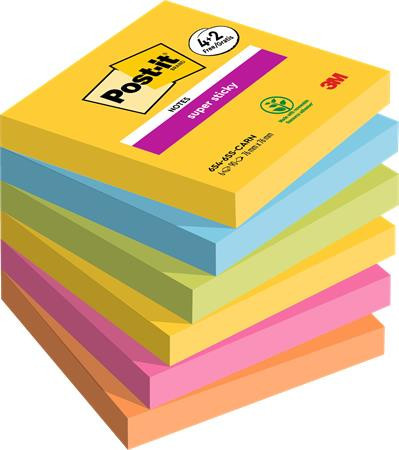 Self-adhesive notepad, 76x76 mm, 6x90 sheets, 3M POSTIT "Super Sticky", "Carnival", mixed colours