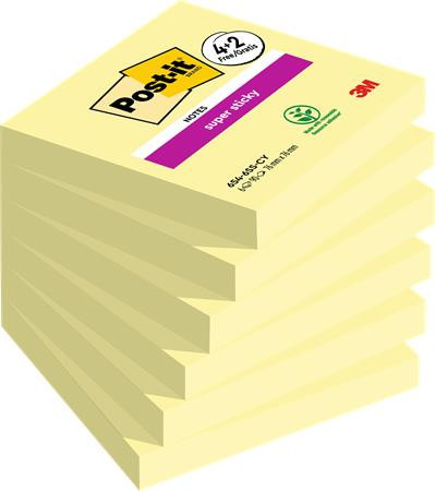 Sticky note pad, 76x76 mm, 6x90 sheets, 3M POSTIT "Super Sticky", canary yellow