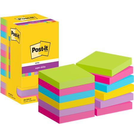 Self-adhesive notepad, 76x76 mm, 12x90 sheets, 3M POSTIT "Super Sticky", mixed