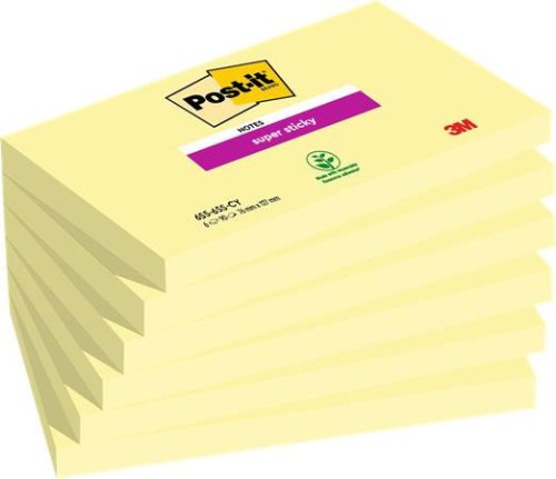 Sticky note pad pack, 76x127 mm, 6x90 sheets, 3M POSTIT "Super Sticky", canary yellow