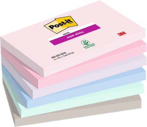 Sticky note pad, 76x127 mm, 6x90 sheets, 3M POSTIT "Super Sticky Soulful", mixed colours