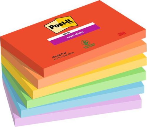 Sticky note pad, 76x127 mm, 6x90 sheets, 3M POSTIT "Super Sticky Playful", mixed colours