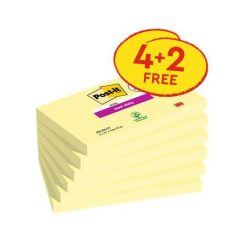   Sticky note pad, 76x127 mm, 4+2x90 sheets, 3M POSTIT "Super Sticky", canary yellow