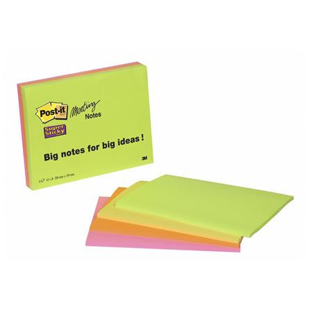 Self-adhesive notepad, 203x152 mm, 4x45 sheets, 3M POSTIT "Super Sticky", mixed colours