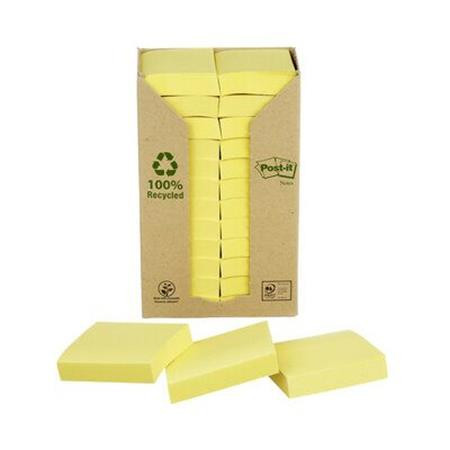 Self-adhesive notepad, 38x51 mm, 24x100 sheets, environmentally friendly, 3M POSTIT, yellow