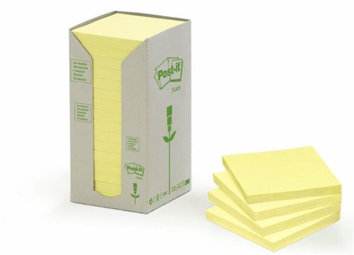 Self-adhesive notepad, 76x76 mm, 16x100 sheets, environmentally friendly, 3M POSTIT, yellow
