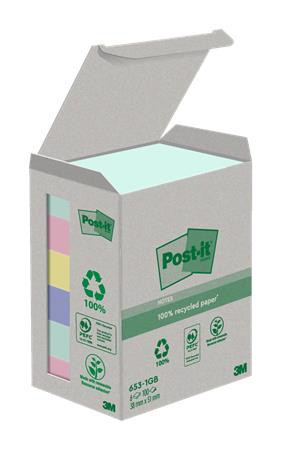 Self-adhesive notepad, 38x51 mm, 6x100 sheets, environmentally friendly, 3M POSTIT "Nature", mixed pastel colours