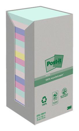 Self-adhesive notepad, 76x76 mm, 16x100 sheets, environmentally friendly, 3M POSTIT "Nature", mixed pastel colours