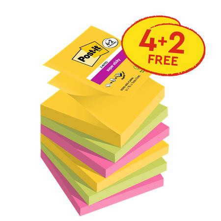 Self-adhesive notepad, "Z", 76x76 mm, 4+2x90 sheets, 3M POSTIT "Carnival", mixed