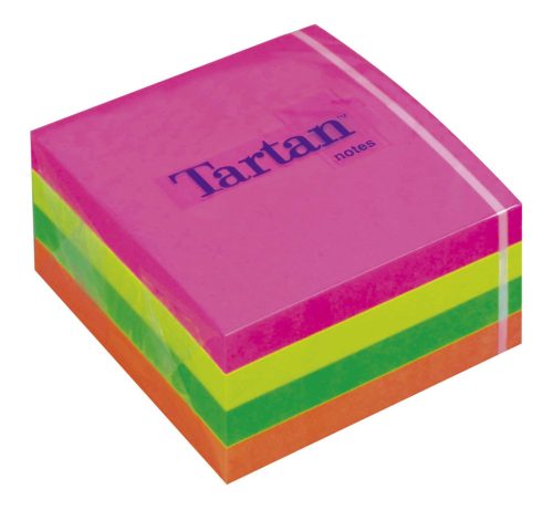 Sticky note pad, 76x76 mm, 400 sheets, TARTAN, mixed neon colours