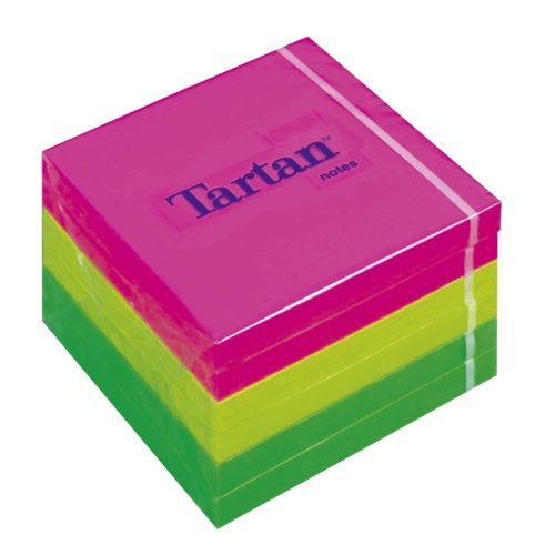 Self-adhesive notepad, 76x76 mm, 100 sheets, 6 sheets/cs, TARTAN, mixed neon colours