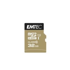   Memóriakártya, microSDHC, 32GB, UHS-I/U1, 85/20 MB/s, adapter, EMTEC "Elite Gold"