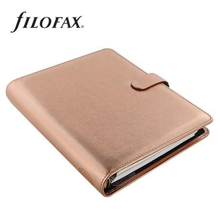 Calendar with rings and inserts, size A5, FILOFAX, "Saffiano Metallic", rose gold