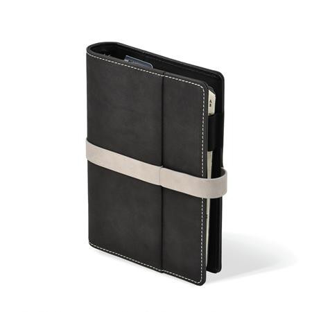 Calendar, ring-shaped, with inserts, "L", leatherette, SATURNUS, "225" black-grey