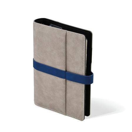 Calendar, ring-shaped, with inserts, "L", leatherette, SATURNUS, "225", grey-blue