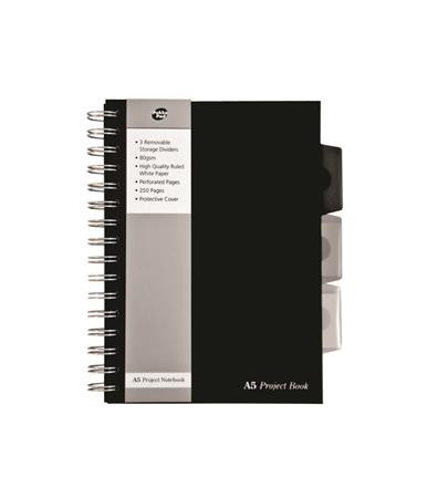 Spiral notebook A5, lined, 125 pages, PUKKA PAD "Black project book", black