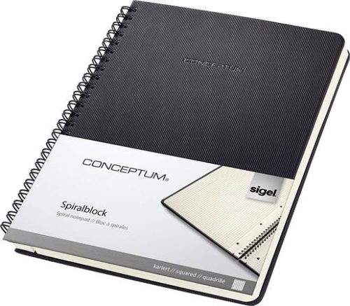 Spiral notebook, exclusive, A5, checkered, 80 pages, hardcover, SIGEL "Conceptum", black