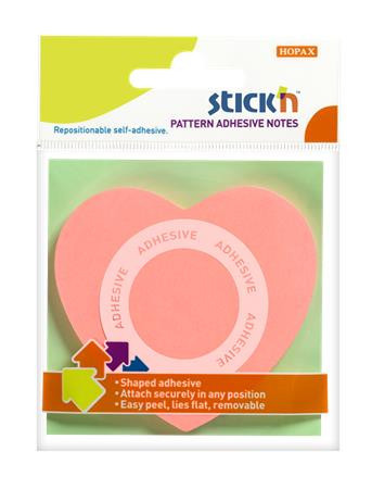 Sticky note pad, heart-shaped, 70x70 mm, 50 sheets, STICK N, pink