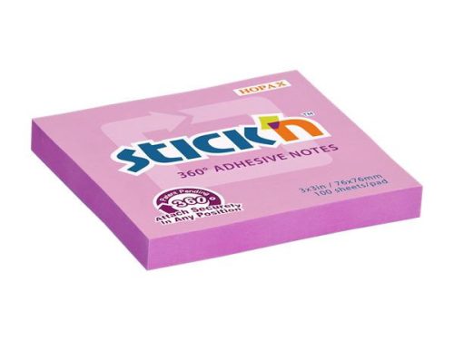 Sticky note pad, 76x76 mm, 100 sheets, STICK N, pink