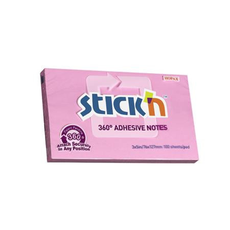 Sticky note pad, 76x127 mm, 100 sheets, STICK N, pink