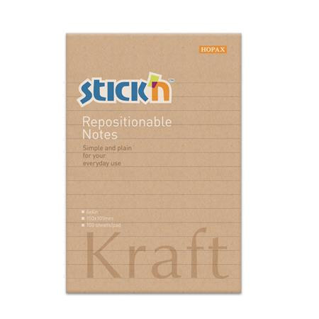Self-adhesive pad, lined, 150x101 mm, 100 sheets, STICK N "Kraft Notes"