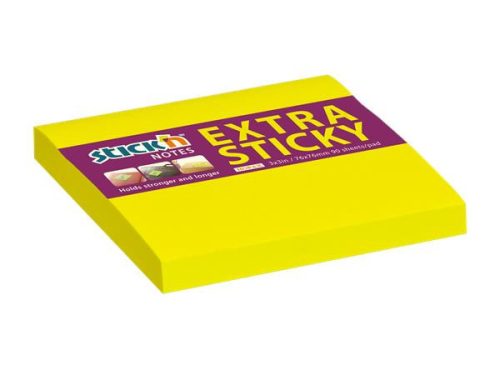Sticky note pad, 76x76 mm, 90 sheets, STICK N "Extra Sticky", neon yellow