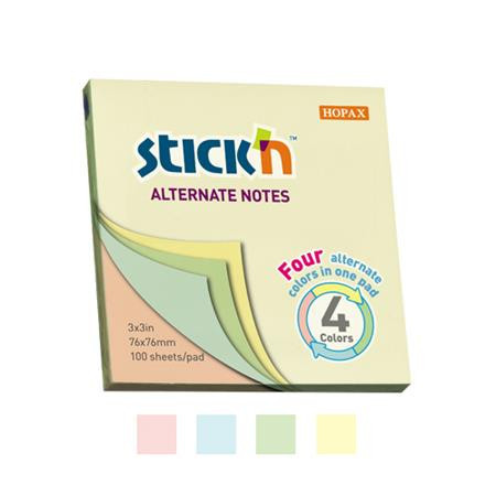 Sticky note pad, 76x76 mm, 100 sheets, STICK N, pastel colours