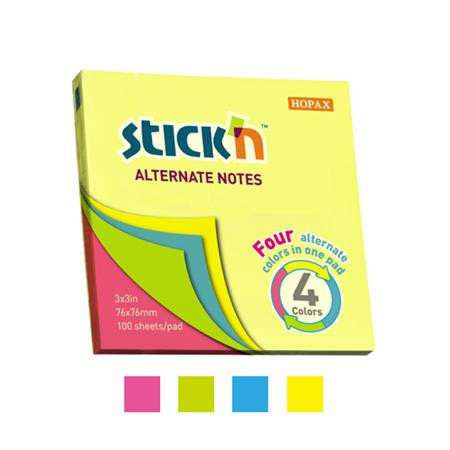 Sticky note pad, 76x76 mm, 100 sheets, STICK N, neon colours