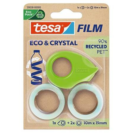 Adhesive tape with dispenser, 2 x 19 mm x 10 m, TESA "Eco&Crystal", transparent