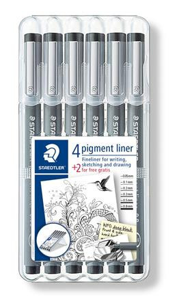 Inked felt set STAEDTLER "Pigment Liner 308", black, 4+2 pieces