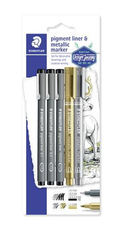 Ink marker and decor marker set, set of 5, STAEDTLER, "Pigment Liner 308"